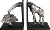 Boekensteunen set van 2 Giraf 30x10x18 cm Zilverkleurig Kunststof Boekenhouders Boekensteun