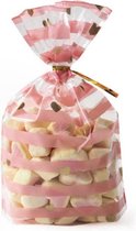 Jumada's - Sacs à friandises - Sacs de fête - Sacs à bonbons - 100 pièces - Goodie bag - Sacs transparents - Rose avec coeurs dorés
