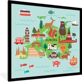 Wereldkaart Kinderen - Groen - Europa - Schoolplaat - Kinderkamer - 40x40 cm