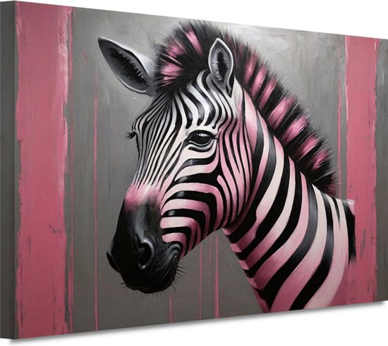 Zebra schilderij - Dier schilderij - Canvas schilderij Strepen - Schilderij vintage - Canvas keuken - Decoratie muur 60x40 cm