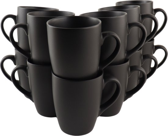 Foto: Otix koffiekopjes met oor koffietassen koffiemokken set van 12 mat zwart 340ml eclipse
