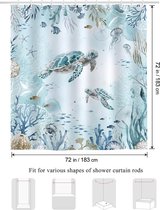 Zeeschildpad douchegordijn groenblauw oceaan strand kust, badkamergordijn, 180 x 180 cm, waterdicht schimmel- en schimmelbestendig, polyesterweefsel, badgordijn met 12 haken