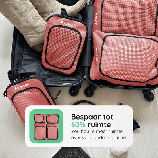 Volcan Compression Cubes d'emballage - Set organisateur de valise - Set de 4 - Avec fermeture éclair de compression - Pour sac à dos et valise - Vieux rose