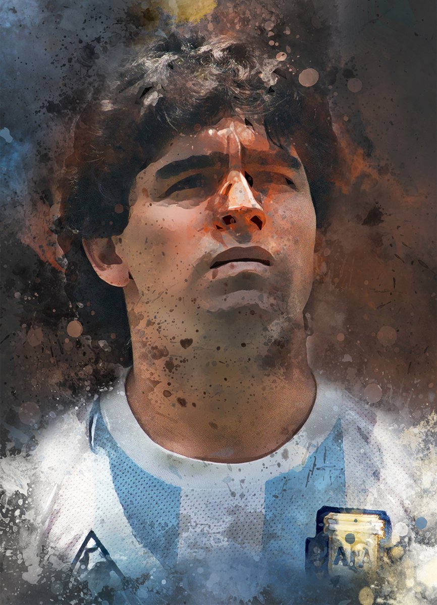 Maradona poster op A1 semi- glossy papier - 59.4x84 cm - Voetbal poster - Unieke poster van Diego Maradona in Argentijns tenue met donkergrijze achtergrondkleur