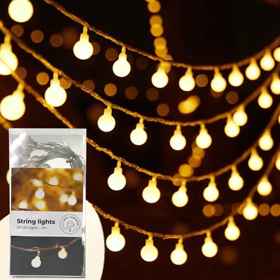 Lampjes Slinger - 3m - Warm Wit - 20 Lampjes - Lichtsnoer - Lichtslinger - Fairy Lights - Op Batterij - Led Verlichting - Kerst