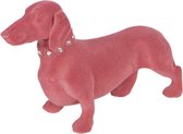 Teckel - beeld - roze - fluweel - teckelbeeld - hond - 22x14cm