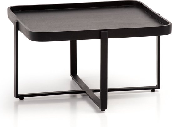 Koffietafel Metaal 60x60x40 cm Vierkante Salontafel Zwart | Tafel Woonkamer Industrieel | Kleine Bijzettafel Woonkamertafel