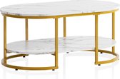 Rootz Modern Design Rechthoekige Sofa Tafel - Salontafel - Marmer Look - Wit & Goud - Opbergruimte - Elegante Flair - Robuust Metalen Frame - 100cm x 60cm x 45cm