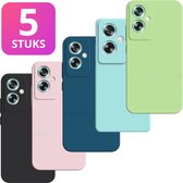 5-PACK - Geschikt voor OPPO A79 5G Hoesje - 5x Siliconen Shock Proof Case - Stevige TPU Cover - Multipack met Groen, Zwart, Blauw, Roze en Turquoise