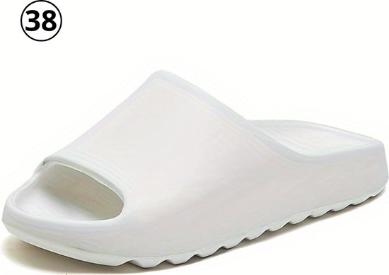 Livano Comfortabele Slippers - Badslippers - Teenslippers - Anti-Slip Slides - Flip Flops - Stevig Voetbed - Wit - Maat 38