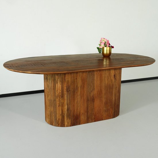 Foto: Eettafel deens ovaal mangohout fender 200x110cm bruin design tafel duurzaam mango eetkamertafel