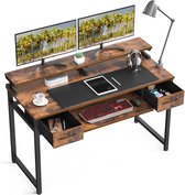 Bureau met 2 laden en toetsenbordlade - Bureautafel met monitorplank - In hoogte verstelbaar - 120 x 48 x 87 cm - Rustiek bruin - Gamingtafel voor thuiskantoor
