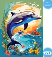 F4B Dolfijn Diamond Painting 30x40cm | Vierkante Steentjes | Dieren | Dolfijnen | Vissen | Diamond Painting Pakket Volwassenen | Kinderen | Volledig Dekkend