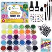 Craftiverse - Glitter Tattoo Set Compleet - 212 Sjablonen - 30 kleuren - Biologisch Afbreekbare Glitters - Huidlijm Voor Glitters - Kinderen - Jongens en Meisjes - Inclusief Handleiding