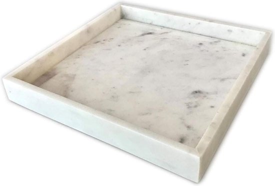 Wit marmeren dienblad - Deco dienblad - Vierkant - Echt marmer - 30x30x4cm marble tray