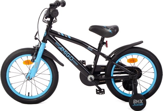 AMIGO BMX Jump Jongensfiets 16 Inch - Kinderfiets voor 4 tot 6 Jaar - 100-115 cm - Met Zijwieltjes - Zwart/Blauw — afbeelding 5