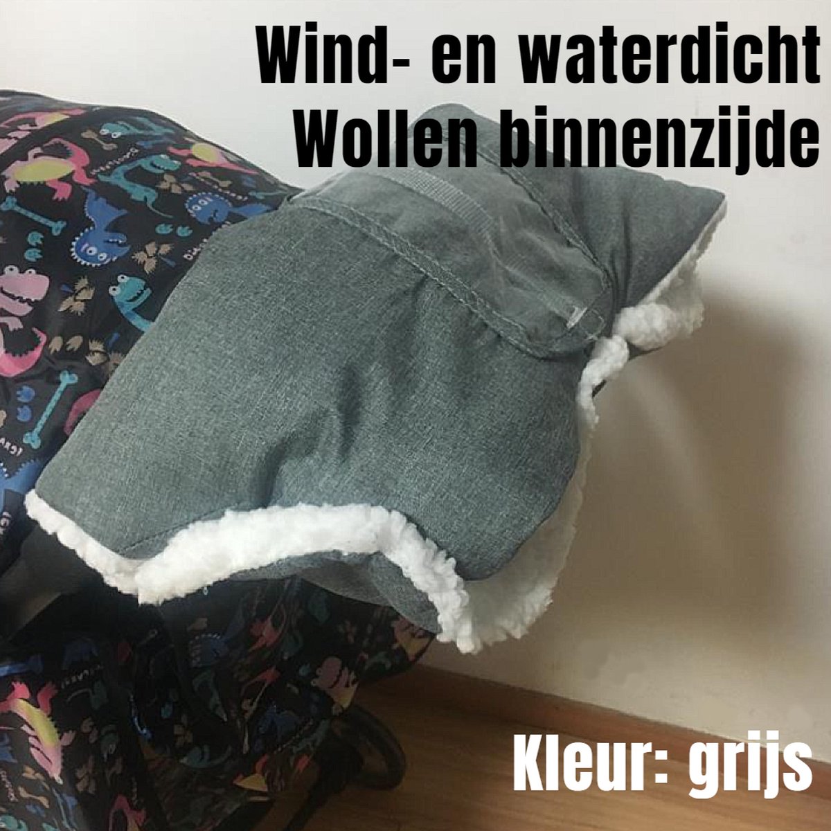 Allernieuwste.nl® Kinderwagen Handschoenen Handwarmer Buggy - Wollen Binnenzijde - Winddicht - Waterdicht - Gants de Poussette - Warme Handen Wanten - 2-in-1 - kleur Grijs van Merkloos / Sans marque