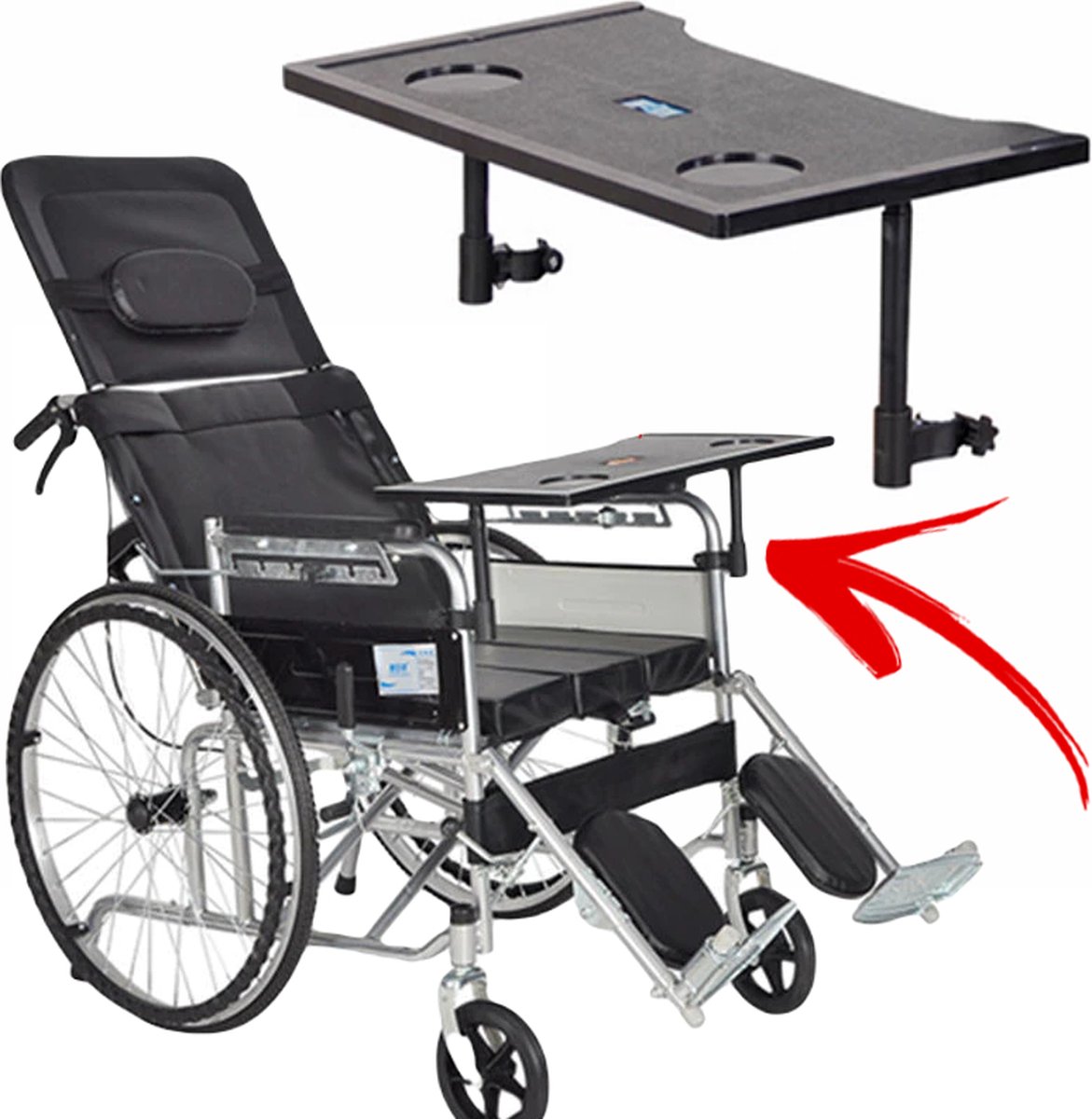 Goedkoopste Allernieuwste.nl® Rolstoeltafel - Eettafel voor rolstoel - ABS Invalidenwagen Opzet Tafel - Zwart 30 x 52 cm