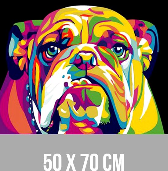 Allernieuwste Canvas Schilderij Kleurige Bulldog Hond - Dieren - Poster - 50 x 70 cm - Kleur