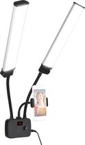 LED lamp - LED Licht - Inclusief Telefoonhouder - Flexibele Dubbele Armen LED Licht - Dimbaar - 360° Rotatie - Zwart