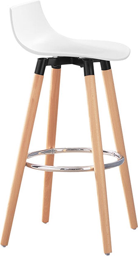 Rootz Moderne Barkruk - Counter Chair - Barstoel - Wit - Dik Gewatteerd - Gemakkelijk Onderhoud - Stabiele Beukenhouten Poten - 41cm x 84cm