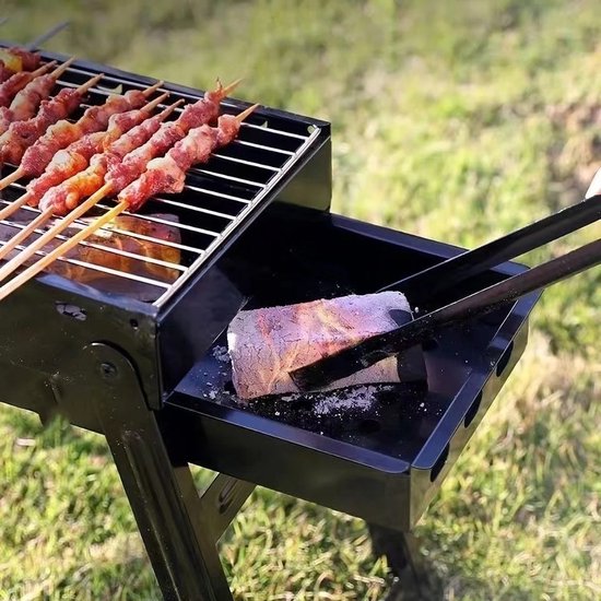 Barbecue Houtskool - Opvouwbare BBQ - Compact - Inklapbare Grill Met Rooster - Camping - Tafel - Strand - Zomer - Picknick - Rechthoekig - Roestvrij Staal - Zwart - 35x27x20 cm — afbeelding 3