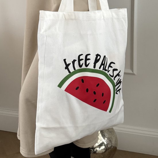 Sac bandoulière Free Palestine - Shopper Palestine - Sac shopping - This is not Watermelon - Gaza - 40x35 cm - Sac en coton - Wit