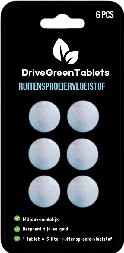 DriveGreenTablets | 30L - Ruitensproeiervloeistof - Geconcentreerde Ruitenwisservloeistof - Sterke reiniging - 6 Tabletten