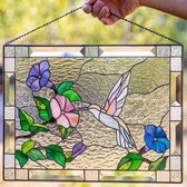 Allernieuwste.nl® Décoration de fenêtre Colibri avec Fleurs sur chaîne en métal – Attrape-soleil coloré – 20 x 15 cm