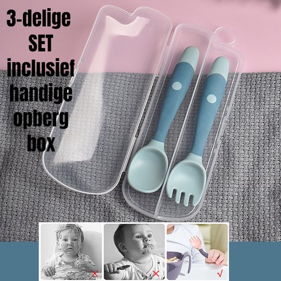 Allernieuwste.nl® 2 Sets Van 3-DELIG Buigbaar Kinderbestek Buigbare Lepel en Vork Vaatwasserbestendig - BPA Vrij - kleur BLAUW van Allernieuwste.nl® — afbeelding 3