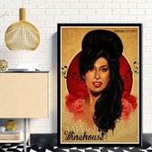Allernieuwste.nl® Canvas Schilderij Amy Winehouse Zangeres - Vintage - Muziek - kleur - 50 x 75 cm