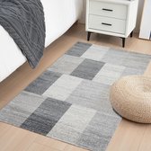 Flycarpets Lima Vloerkleed Grijs / Taupe / Beige - Geblokt Patroon - Laagpolig - 80x150 cm