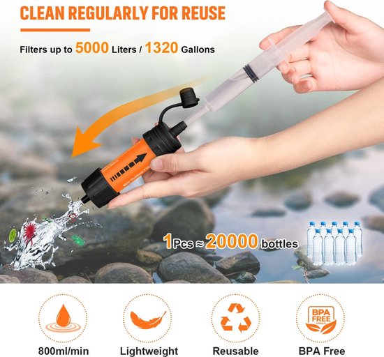 Survival Gear ENONEO Outdoor Waterfilter – Draagbare Waterzuiveraar Voor 5000 Liter, 99,99% Bacteriën Verwijdering Waterfilter Verwijdert 99.99% Bacteriën Survival Gear ENONEO Outdoor Waterfilter – Draagbare Waterzuiveraar Voor 5000 Liter, 99,99% Bacteriën Verwijdering Waterfilter Verwijdert 99.99% Bacteriën