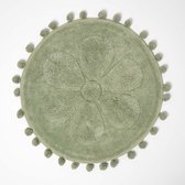 Homescapes ronde badmat bloem, 60 cm - badmat saliegroen met pompons