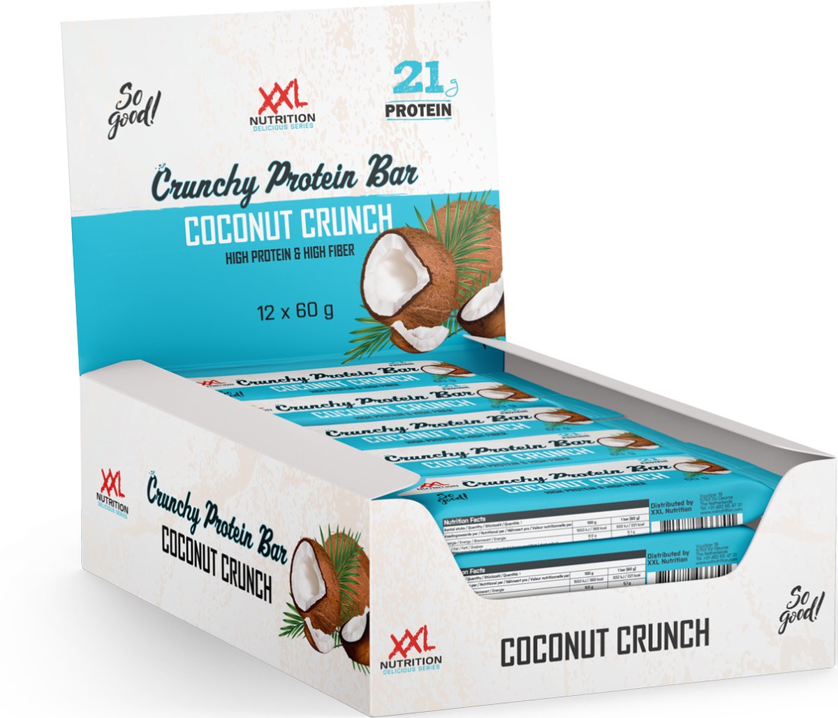 Goedkoopste XXL Nutrition - Crunchy Protein Bar - 21 gram Eiwit - Eiwitreep, Proteine Repen, Fitness Snack - Diverse Smaken - 12 Pack - Coconut