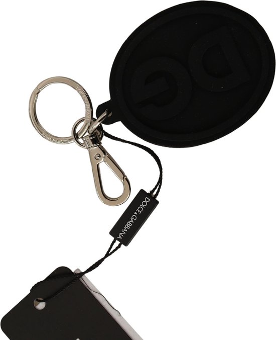 Zwarte rubberen DG-logo zilveren messing metalen sleutelhanger
