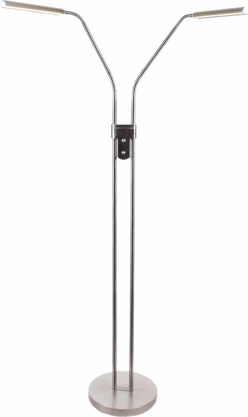 Staande leeslamp Murcia | 2 lichts | grijs / staal / zilver | metaal | 145 cm hoog | Ø 26 cm voet | staande lamp / vloerlamp | modern design