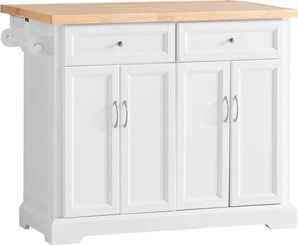 Rootz Living Rootz Kitchen Island Trolley Uitbreidbaar werkblad Keukenkast Opbergorganisator Hoogwaardig hout en MDF Handdoekrek 115 cm x 92 cm x 46-71 cm