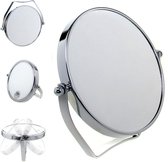 ontworpen cosmetische spiegel 5 vakken, 15 cm dubbelzijdige tafelspiegel handspiegel reisspiegel, 360 ° draaibare scheerspiegel badkamerspiegel verchroomd: normaal + 5x vergroting, TKD3102-5x