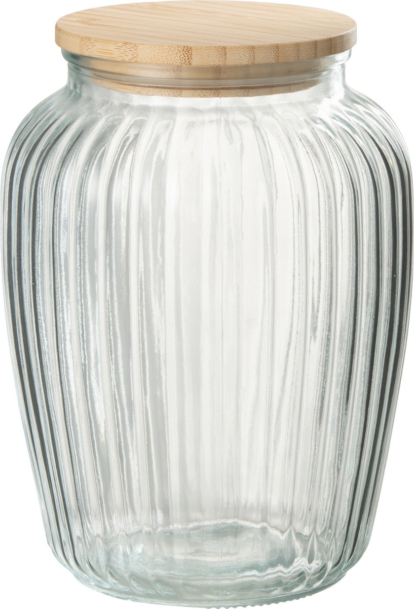 J-Line voorraadpot Louis - glas/bamboe - transparant/naturel - large