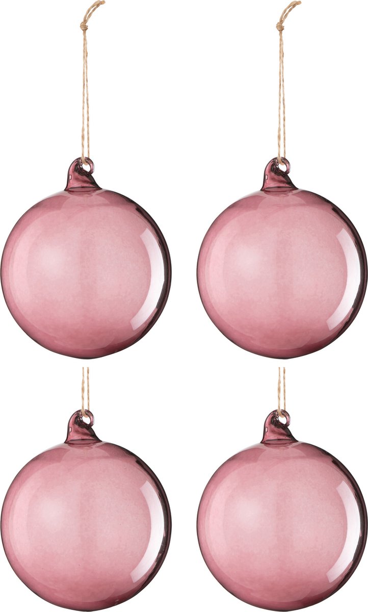 J-Line kerstbal - glas - licht mauve - small - doos van 4 Paars