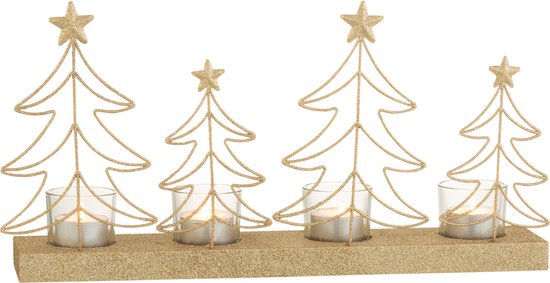 J-Line theelichthouder kerstbomen glitters - hout - goud