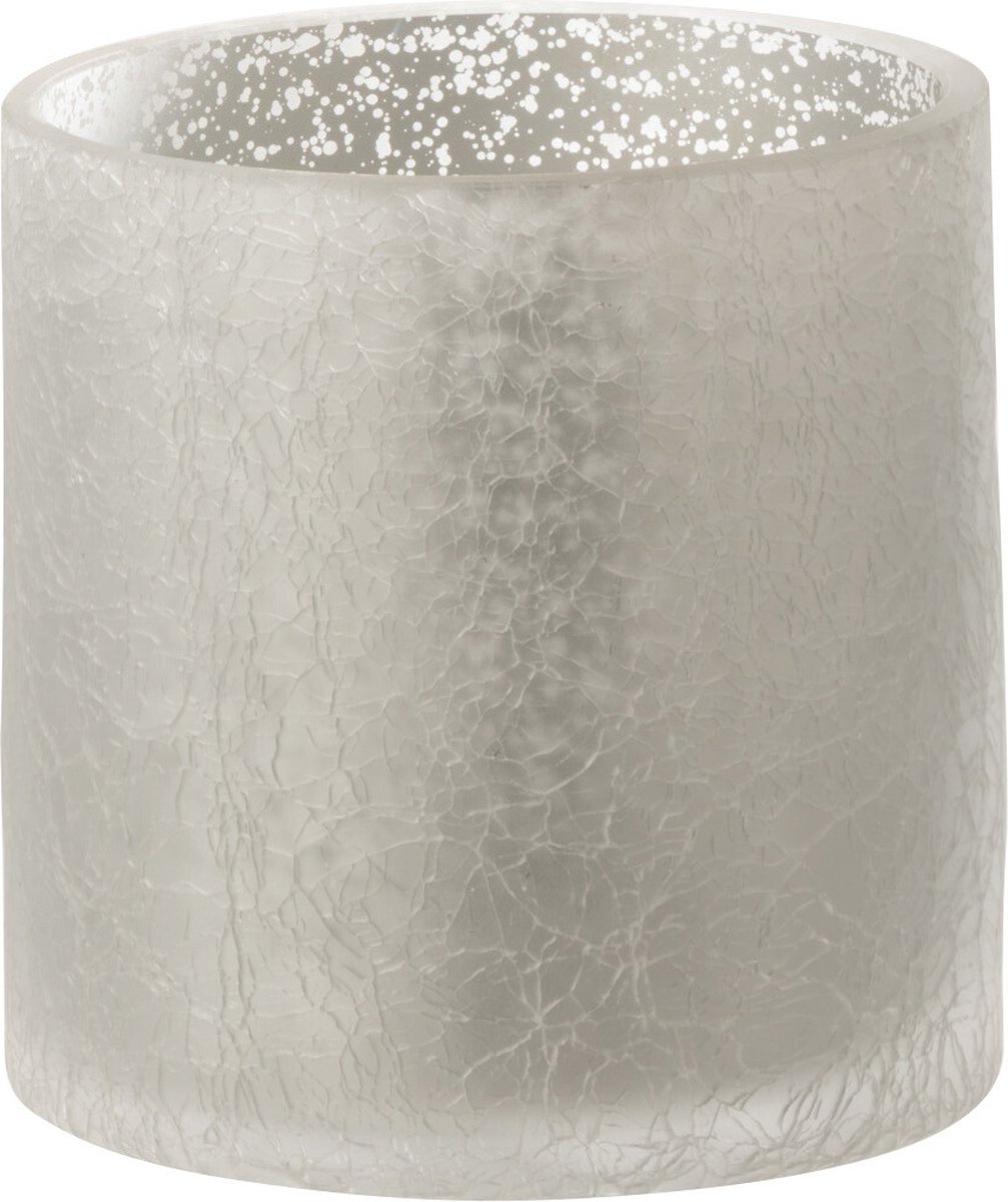 J-Line windlicht Cilinder Craquelé - glas - grijs - small