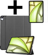 Hoes Geschikt voor iPad Air 6 (13 inch) Hoes Luxe Hoesje Book Case Met Screenprotector - Hoesje Geschikt voor iPad Air 2024 (13 inch) Hoes Cover - Grijs