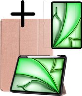 Hoesje Geschikt voor iPad Air 2024 (13 inch) Hoes Case Tablet Hoesje Tri-fold Met Uitsparing Geschikt voor Apple Pencil Met Screenprotector - Hoes Geschikt voor iPad Air 6 (13 inch) Hoesje Hard Cover Bookcase Hoes - Rosé goud