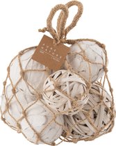 J-Line zak Ballen Gedroogde Planten - jute - wit