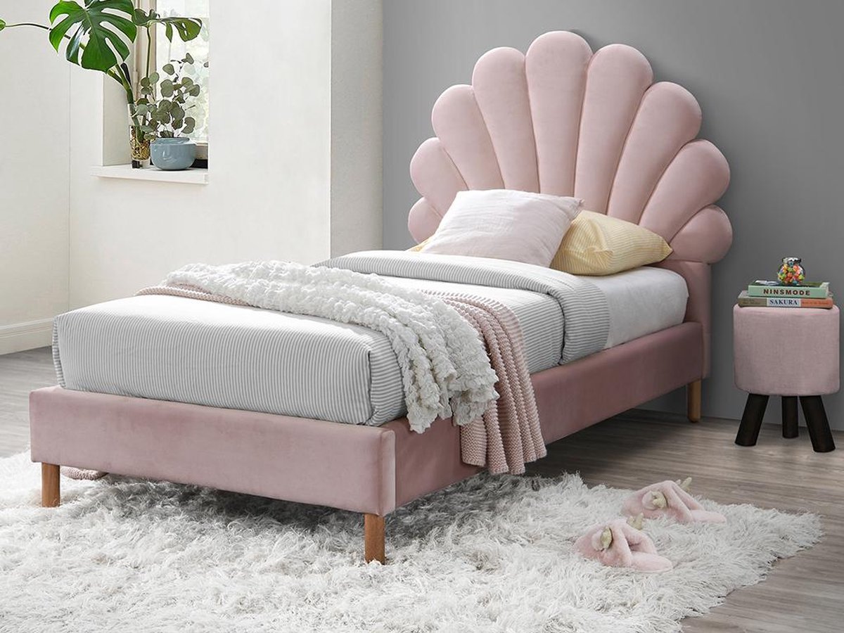 Vente-unique Bedframe fluweel poederroze 90 x 190 cm MOANA