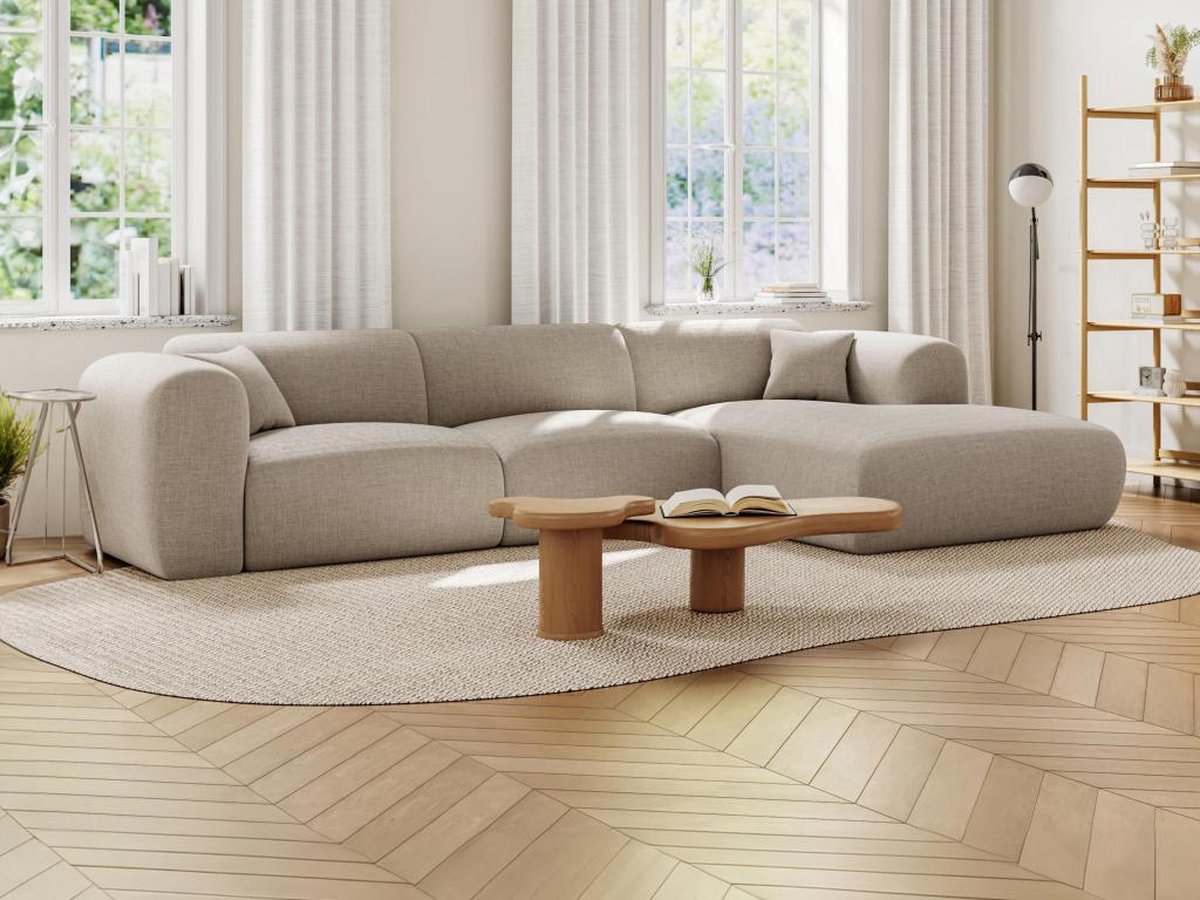 Vente-unique Grote hoekbank met rechterhoek van beige gechineerde stof POGNI van Maison Céphy