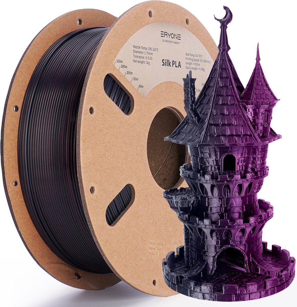 Eryone - Duo Silk - Black + Rose Red - PLA Filament - 1 Kg 1,75mm - Voor 3D-printer & 3D-pen