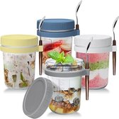 SHOP YOLO-Lunchboxen-set van 4 yoghurtbekers met deksel en lepel- 350 ml blikken potten Overnight Oats potten-saladebekers voor yoghurt-cornflakes-muesli